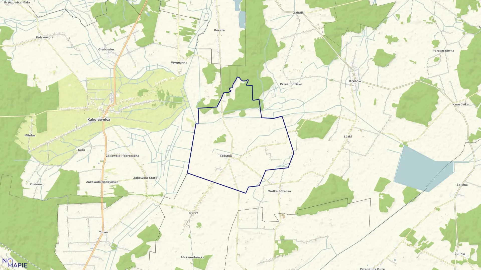 Mapa obrębu SZÓSTKA w gminie Drelów