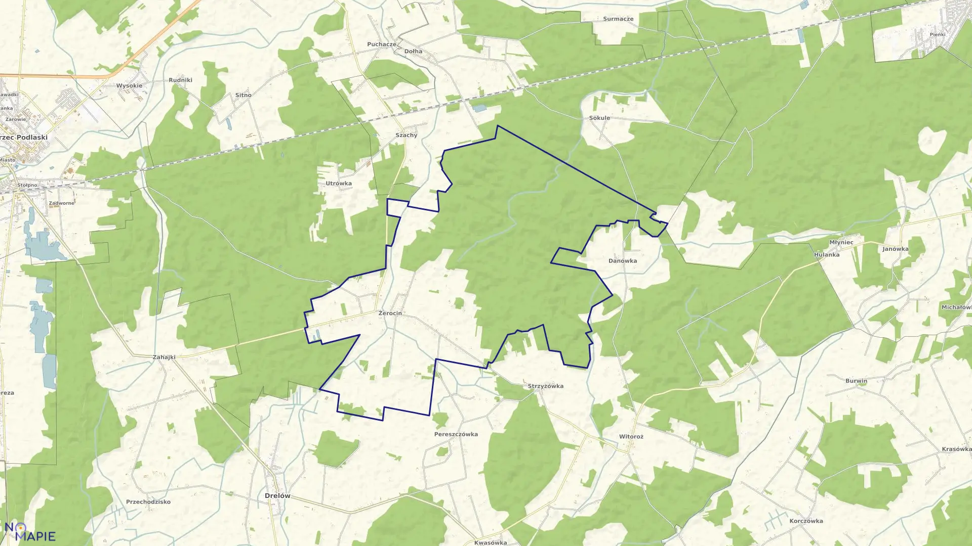 Mapa obrębu ŻEROCIN w gminie Drelów